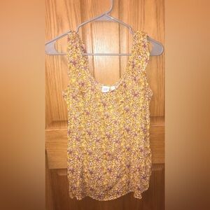 GAP Yellow Floral Scoop Tank Top